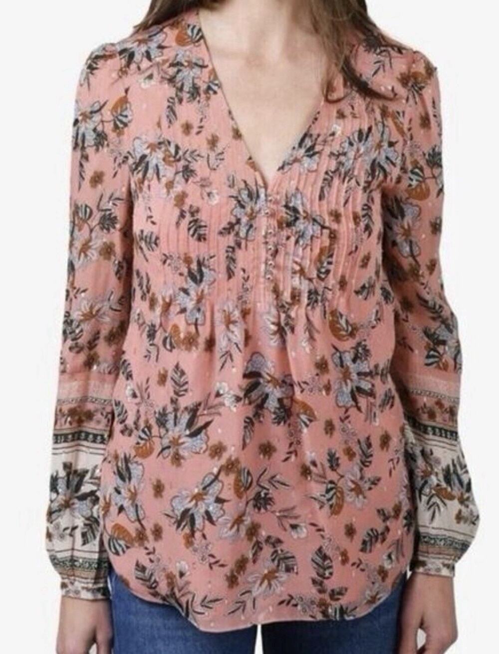 VERONICA BEARD Lowell Silk Metallic Pink Floral Tunic Blouse Removable Shell 4